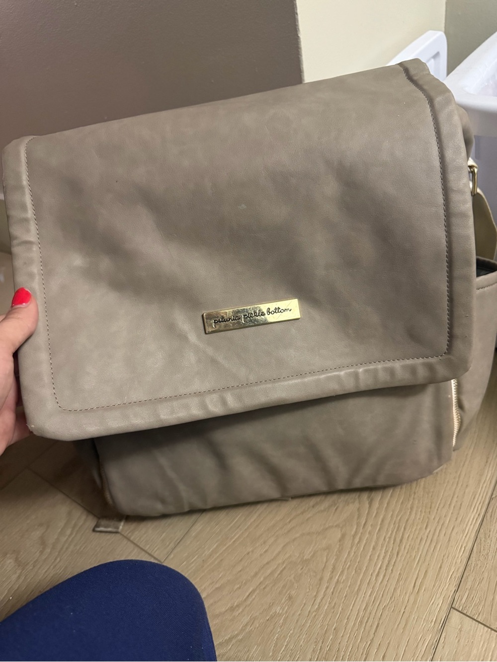 Petunia Pickle Bottom Taupe Messenger Bag with Gold Accent